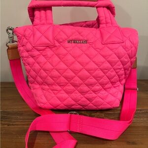 MZ Wallace Small Sutton: Neon Pink Quilted Crossbody Bag